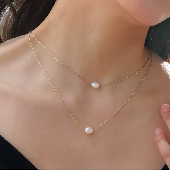 Stainless Steel  2 Layer Natural Freshwater Pearl Chain Choker - Picture 1 of 5